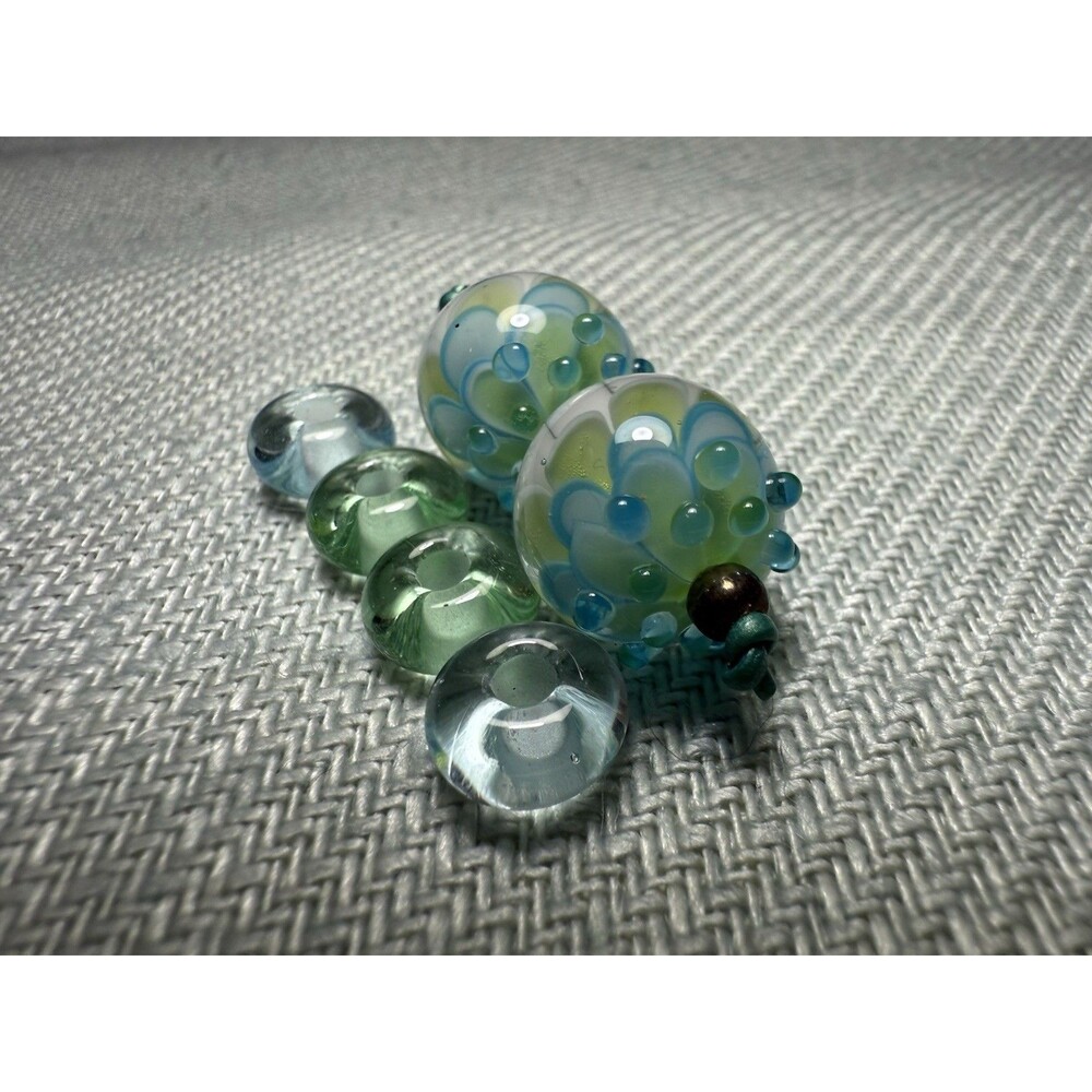 Blue and Green Lampwork Bead Set with Spacers for DIY Jewelry Making